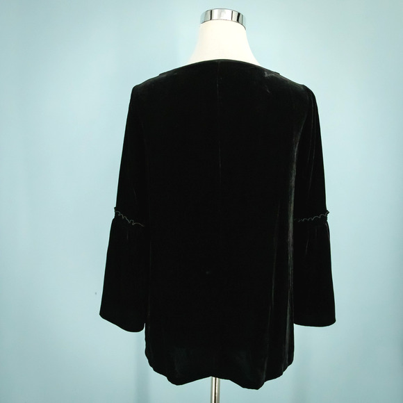 Lafayette 148 Size Small S Black Velvet Roslin Scoop 3/4 Bell Sleeve Silk Top - Picture 4 of 7